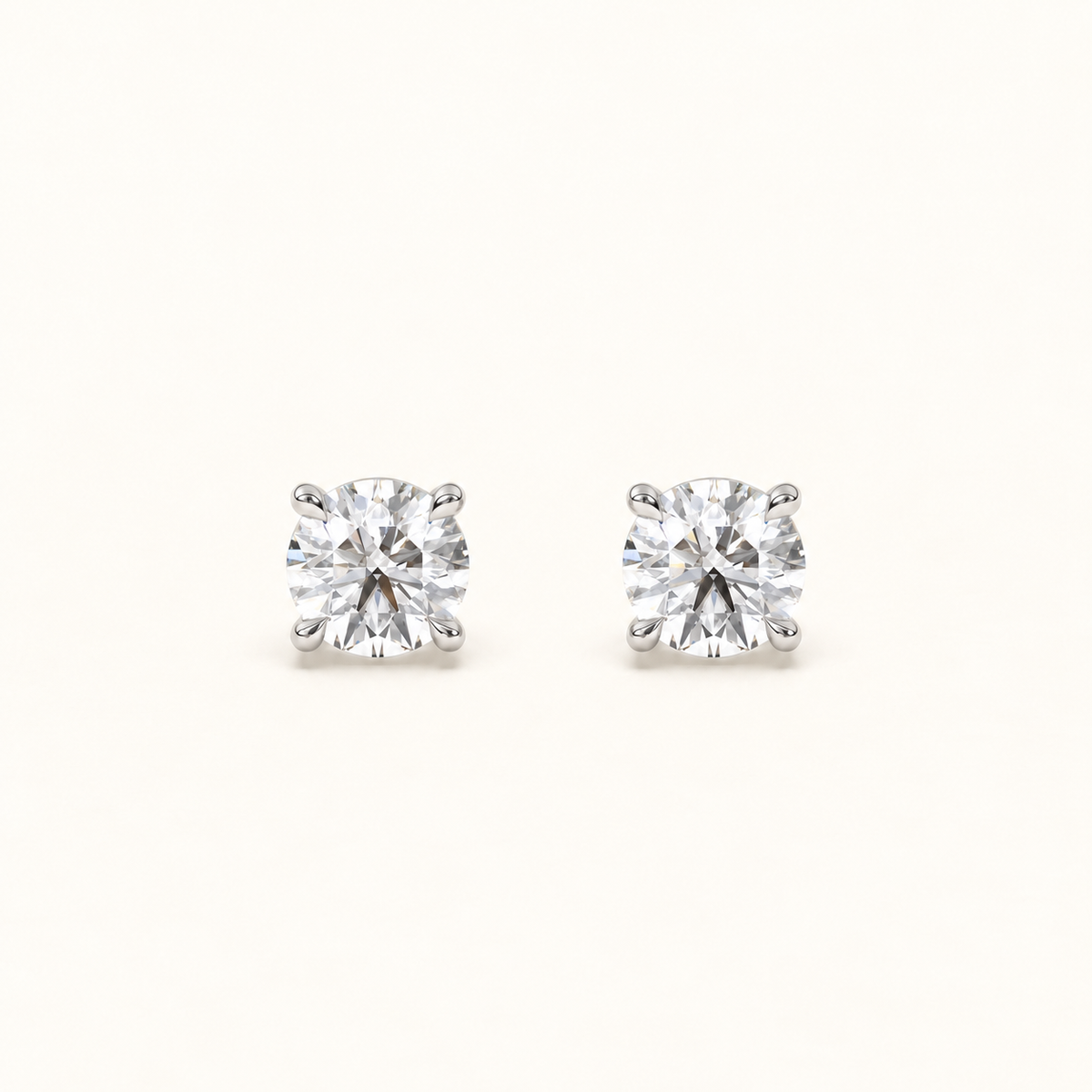 round brilliant studs 1 tcw white gold front