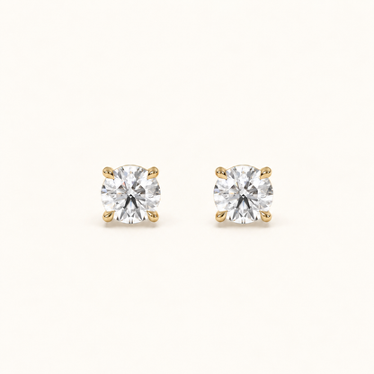 round brilliant studs 1 tcw yellow gold front