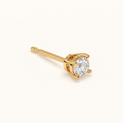 round brilliant studs 1 tcw yellow gold three quarter