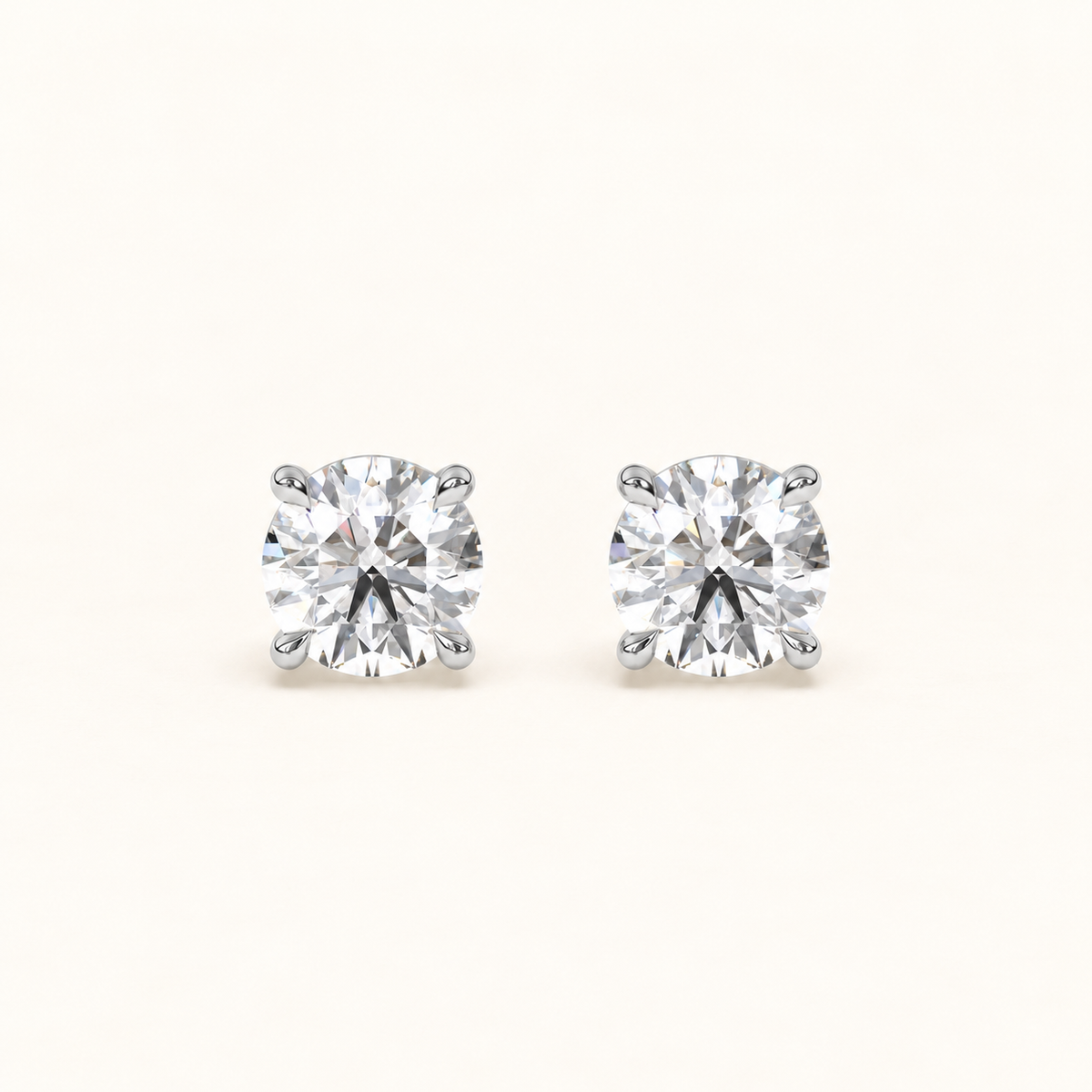round brilliant studs 2 tcw white gold front