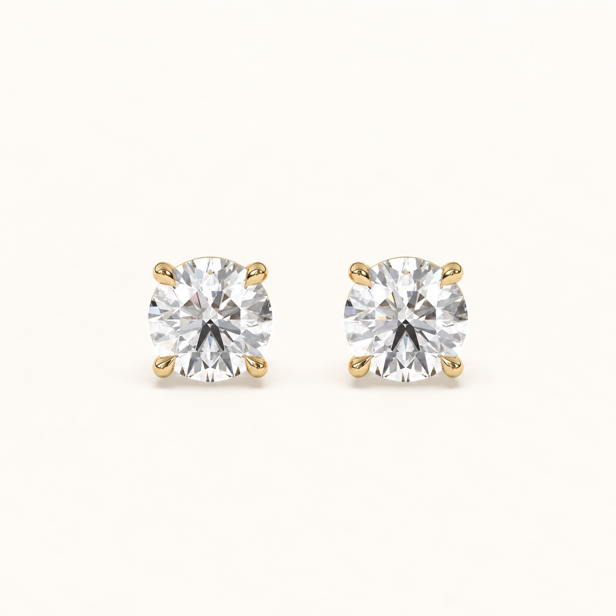 round brilliant studs 2 tcw yellow gold front