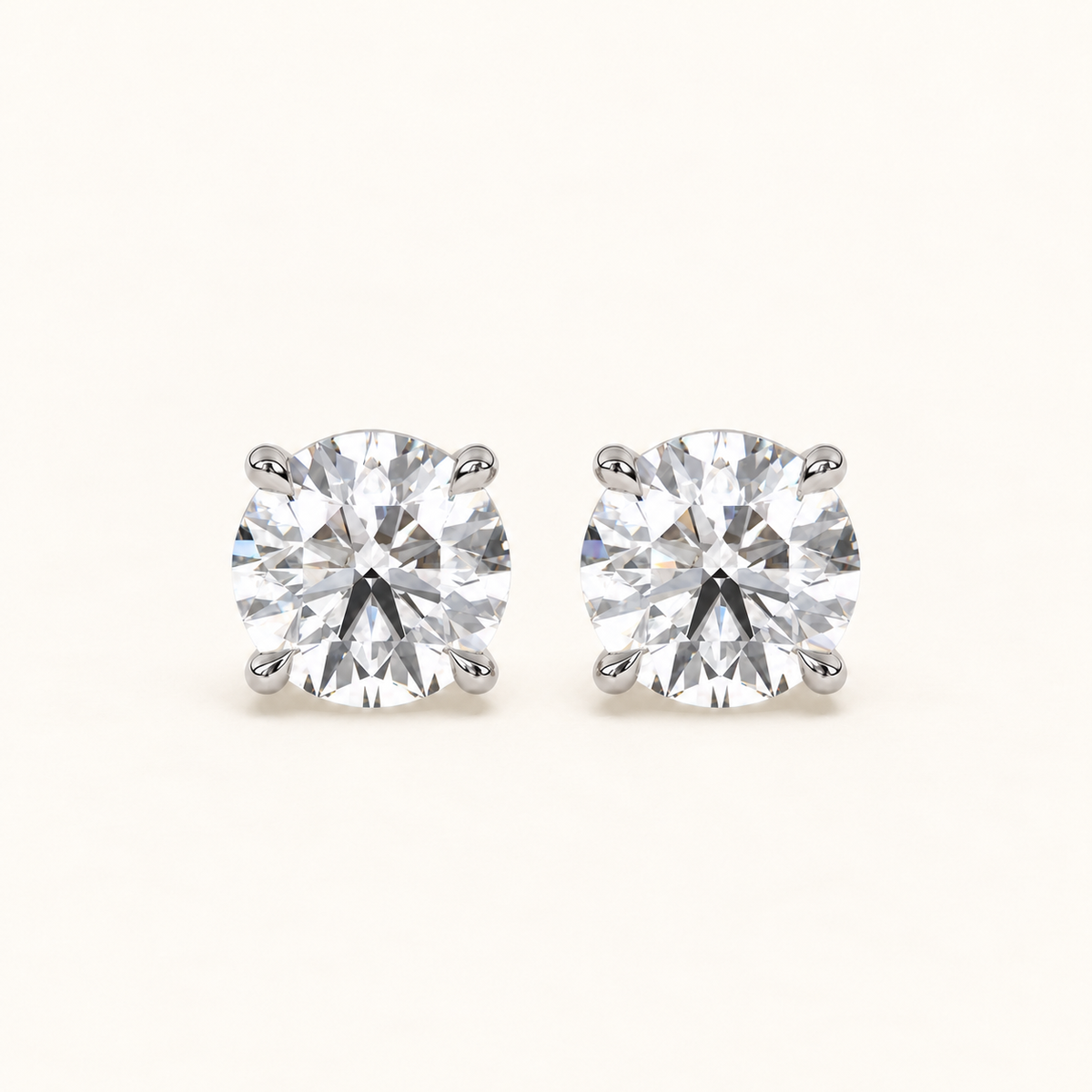 round brilliant studs 3 tcw white gold front