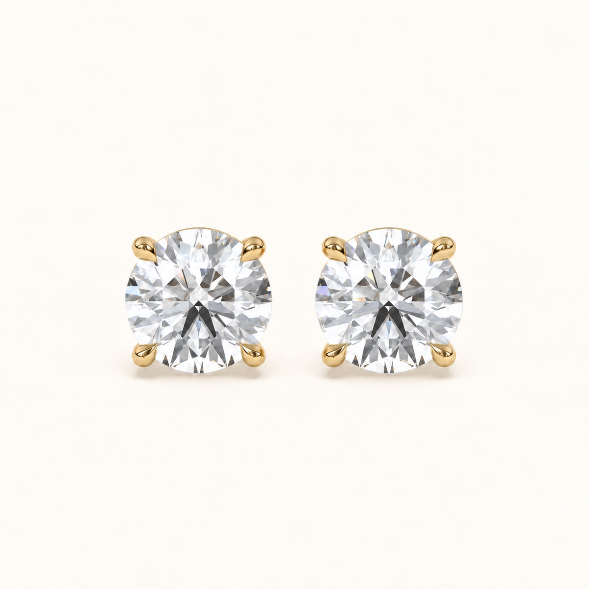 round brilliant studs 3 tcw yellow gold front