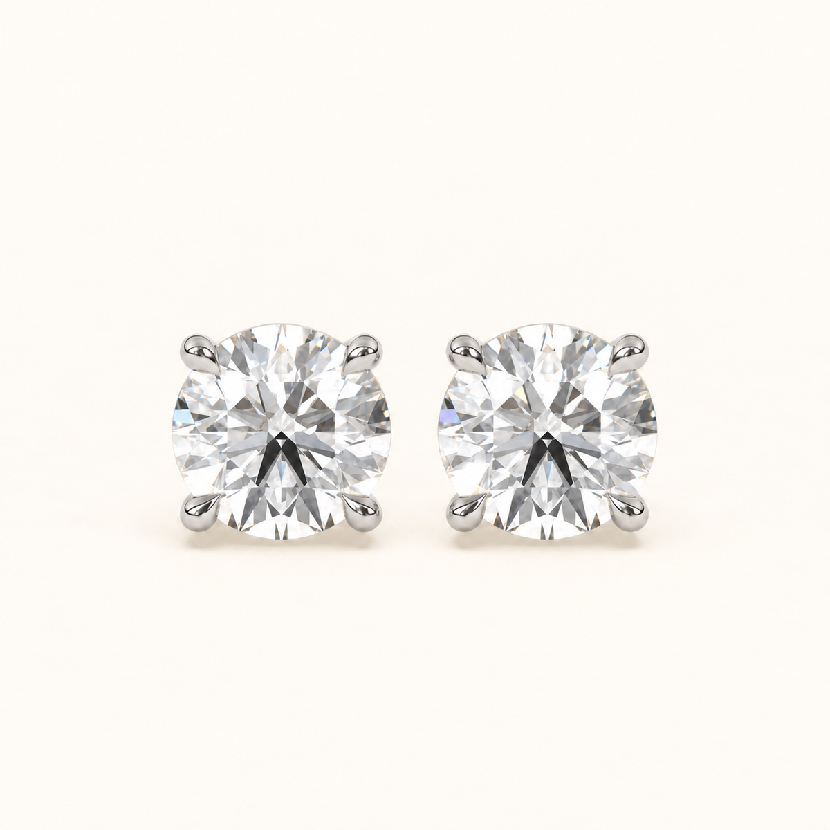 round brilliant studs 4 tcw white gold front