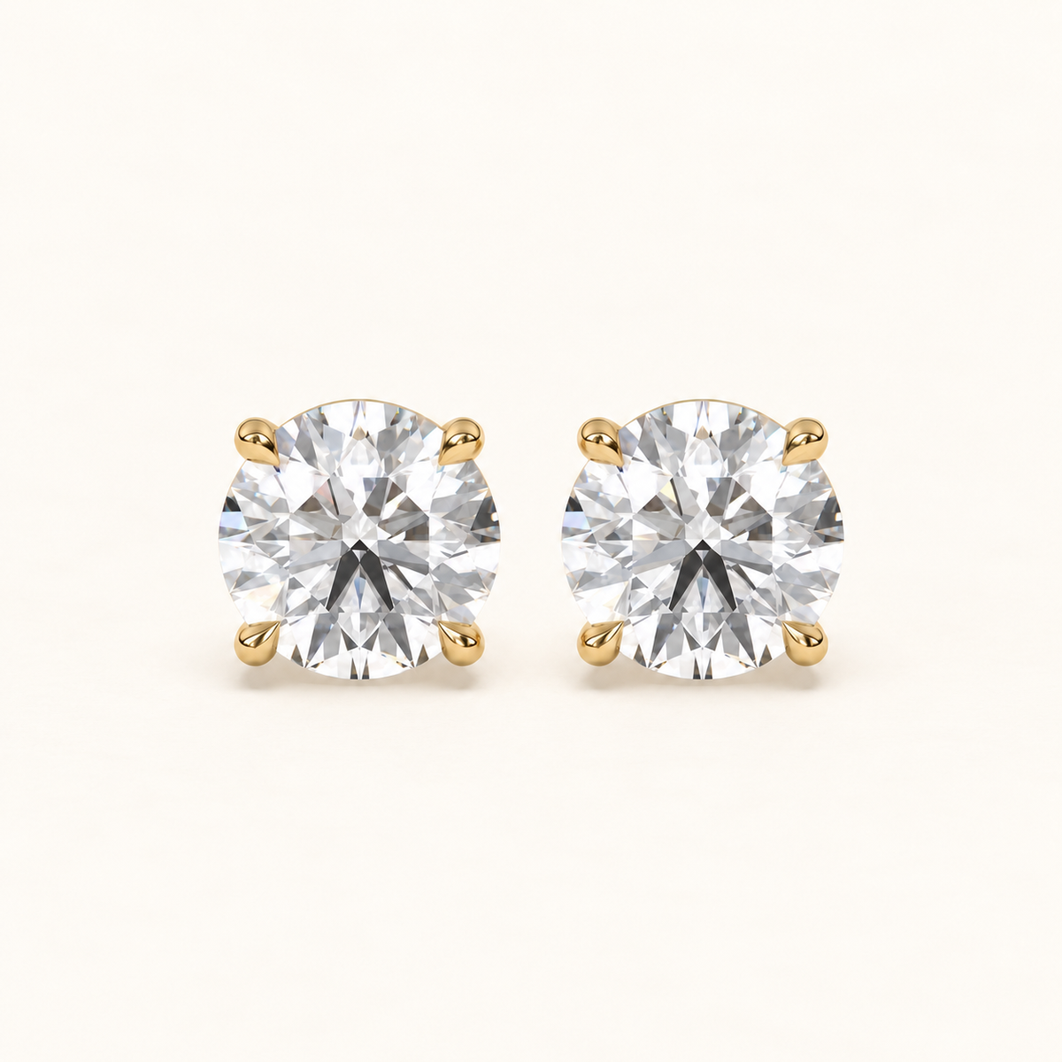 round brilliant studs 4 tcw yellow gold front