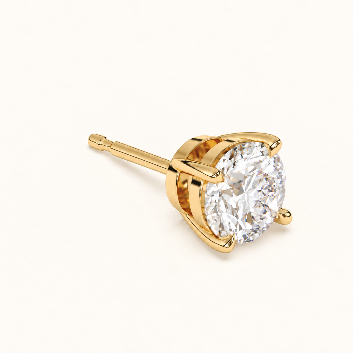 round brilliant studs 4 tcw yellow gold three quarter